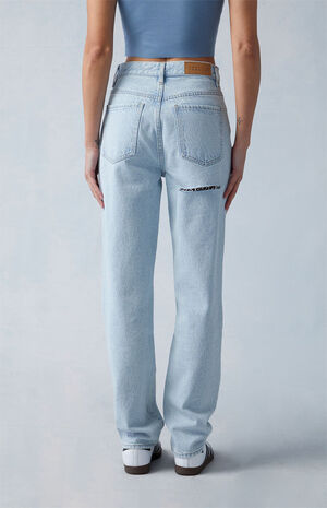 Eco Light Indigo Butt Slit Dad Jeans image number 4
