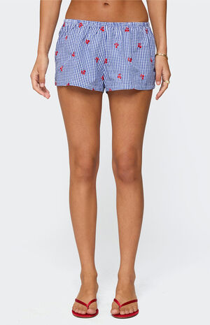Cherry Embroidered Gingham Boxer Shorts image number 2