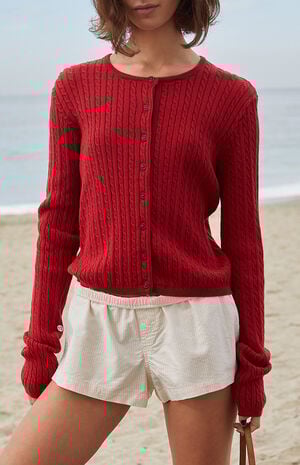 Red Zoe Cable Knit Cardigan