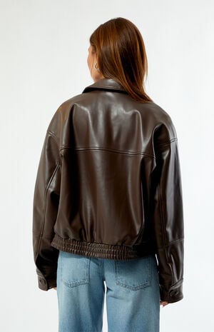 Faux Leather Bomber Jacket image number 3