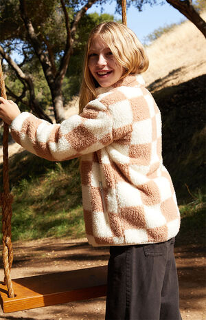 Checkerboard Sherpa Zip-Up Jacket image number 3