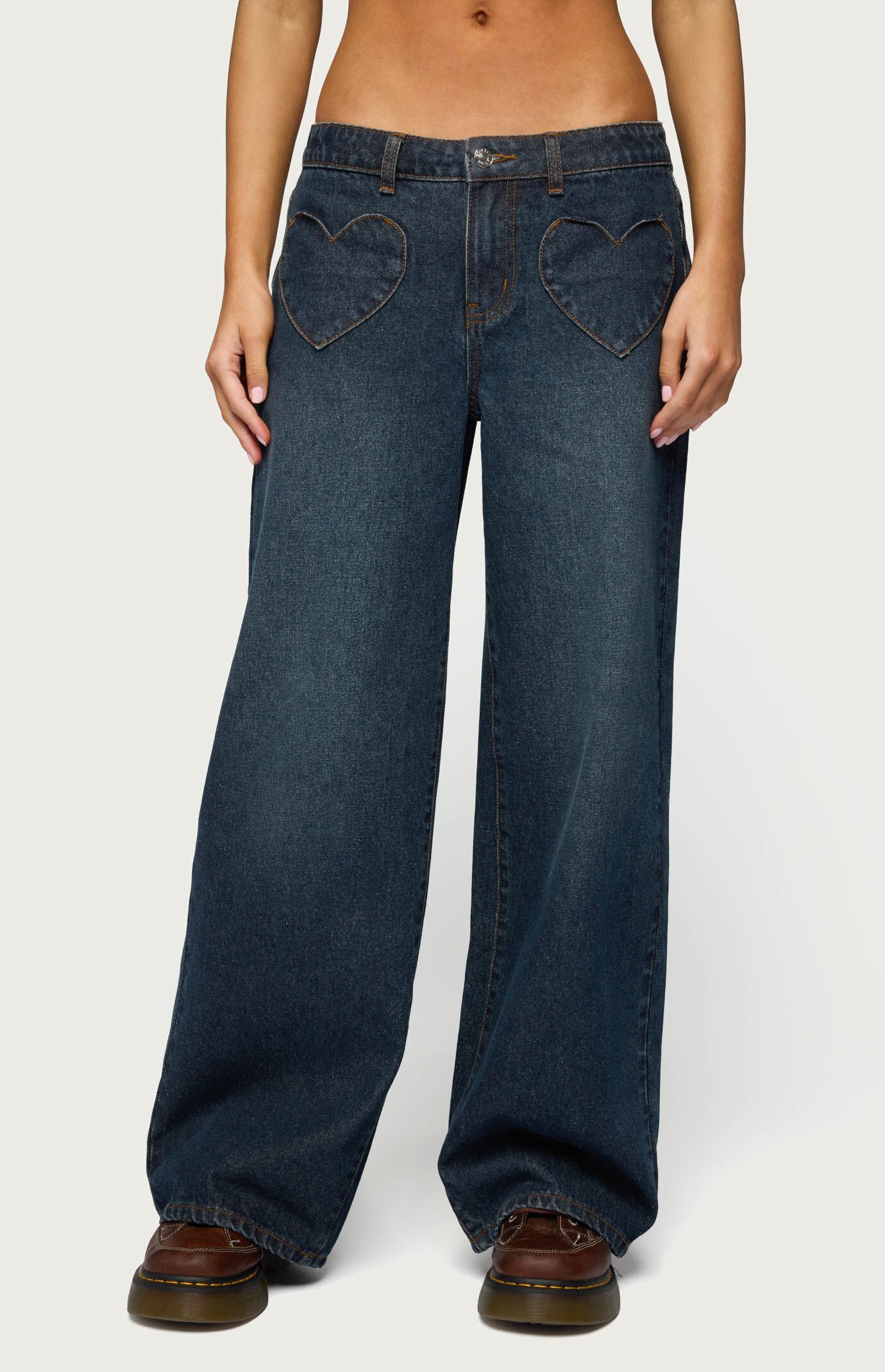 Edikted Heart Pockets Low Rise Baggy Jeans