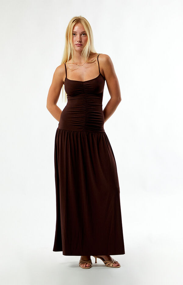 ruched front scoop maxi dress in vibrant red weworewhat Ruched Front Scoop Maxi Dress