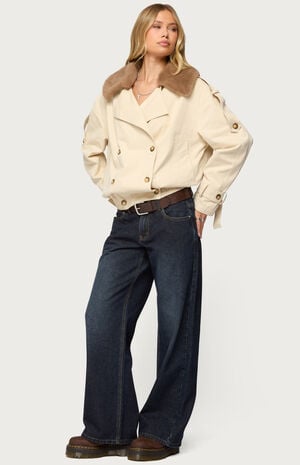 Detachable Faux Fur Trench Coat image number 4