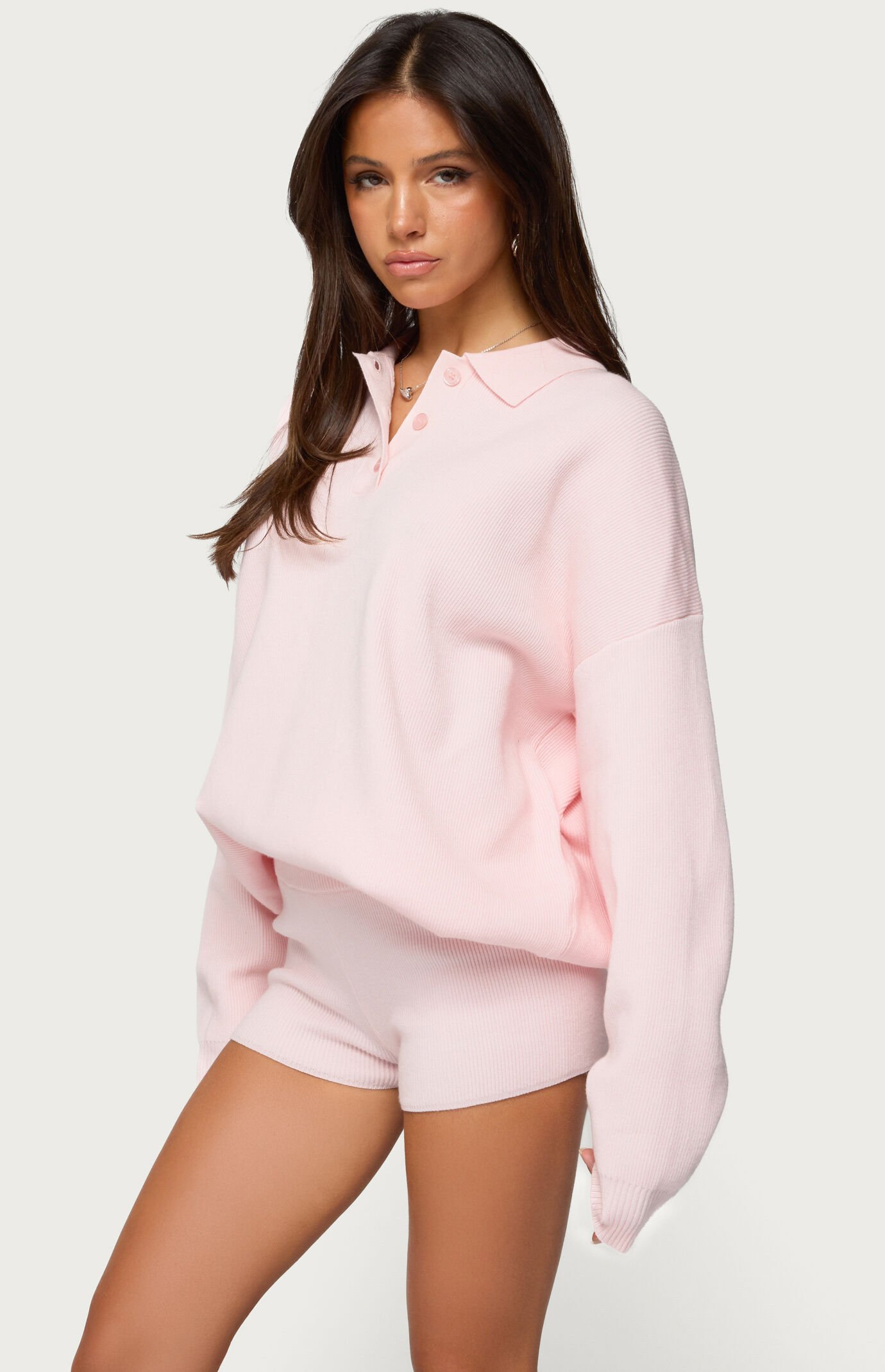 Edikted Lorie Oversized Knit Polo Sweater