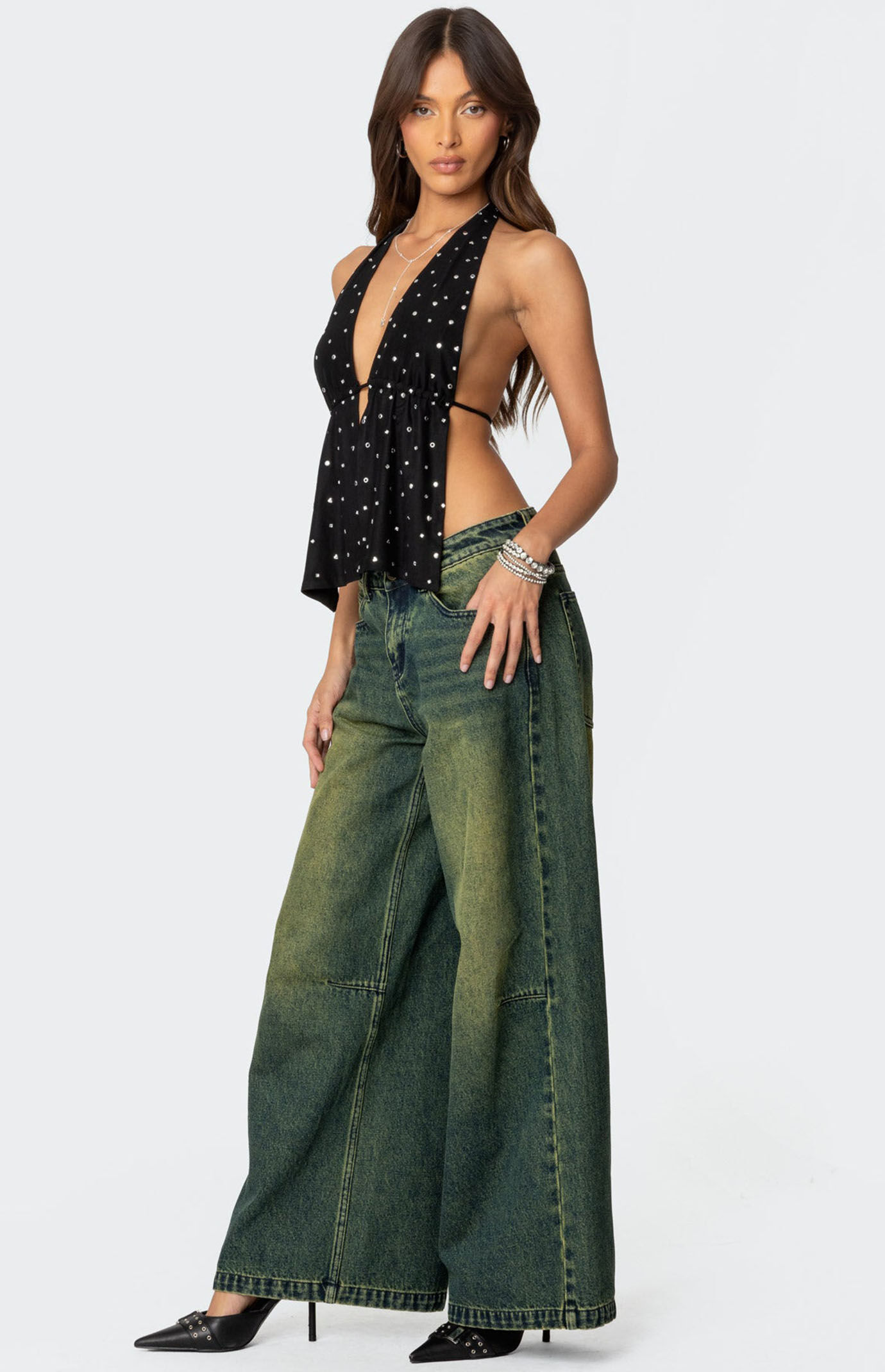 Edikted Studded Open Back Halter Top | PacSun