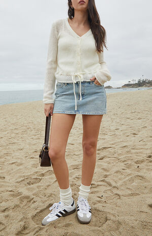 White Button Front Tie Cardigan image number 4