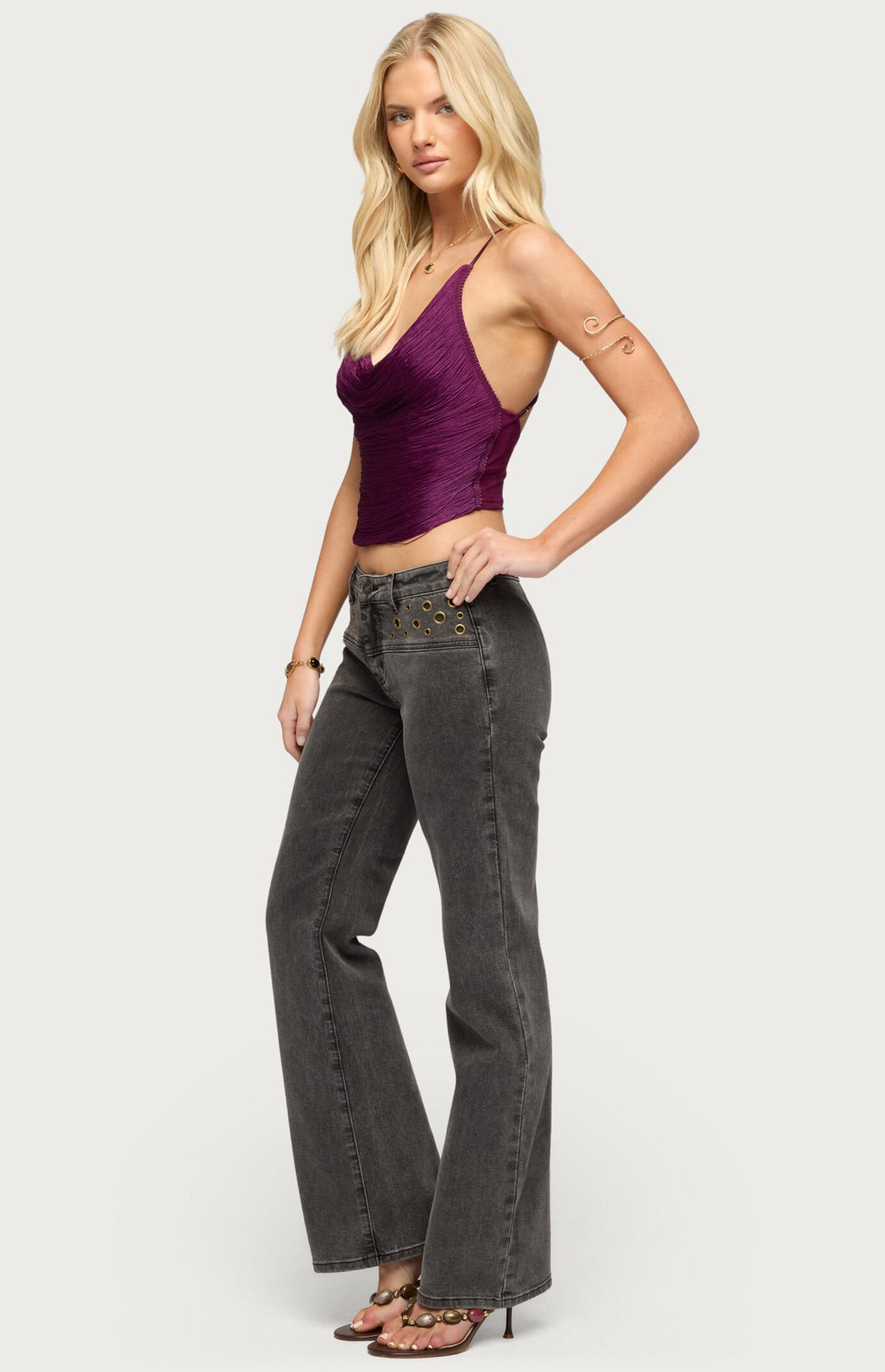 Edikted Grommet Mid Rise Straight Leg Jeans