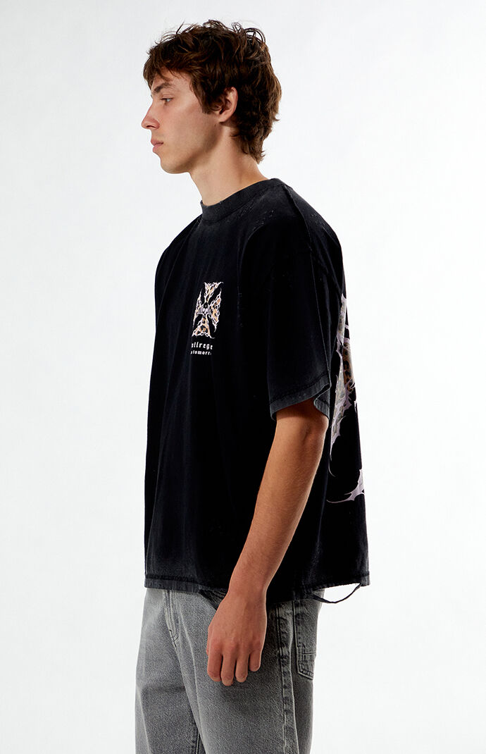 ✰over print✰【新品同様】✰patch shirts black No Tomorrow x Civil Active Leopard Iron Skull Ripped