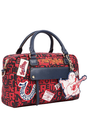 Red Multi Patch Graphic Satchel Bag image number 2