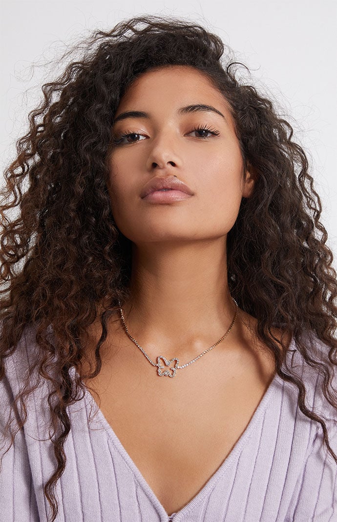 Frasier Sterling x PacSun Rhinestone Butterfly Choker Necklace