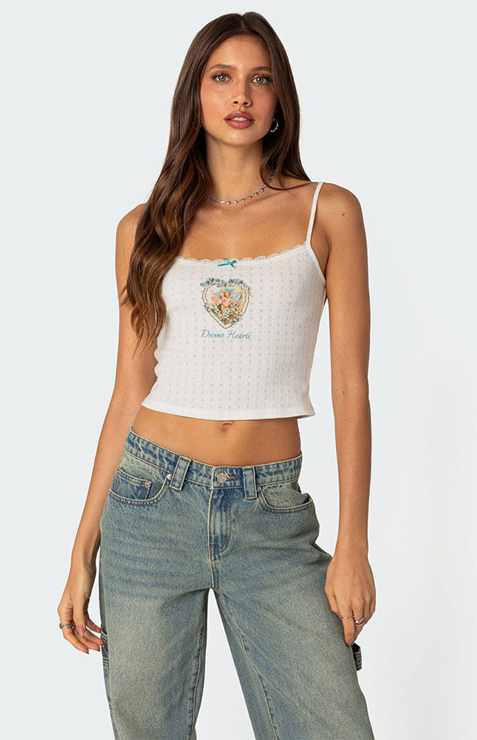 Edikted Divine Hearts Pointelle Tank Top