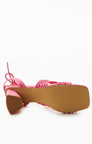 Women's Pink Strappy Heeled Sandals image number 4