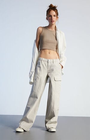 Eco Gray Low Rise Puddle Cargo Pants image number 1