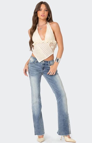 Frayed Seam Washed Flare Jeans