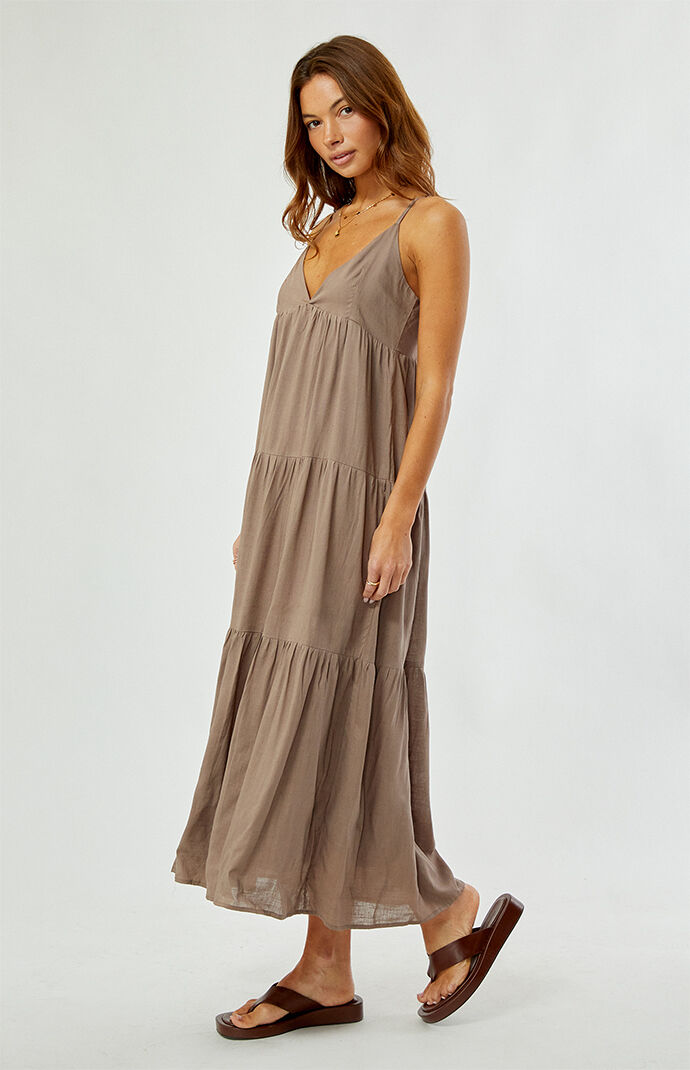 Rhythm Taupe Classic Tiered Midi Dress