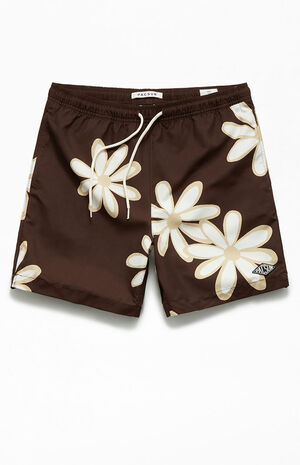 Brown Floral AOP 17" Swim Trunks image number 1