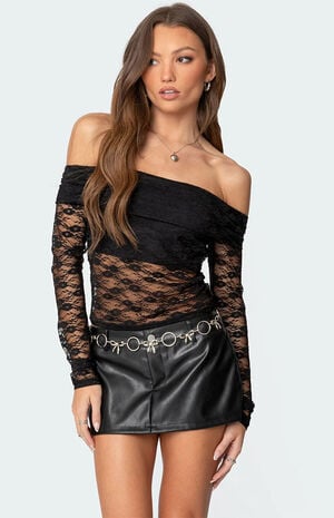 Elysia Fold Over Sheer Lace Top image number 1