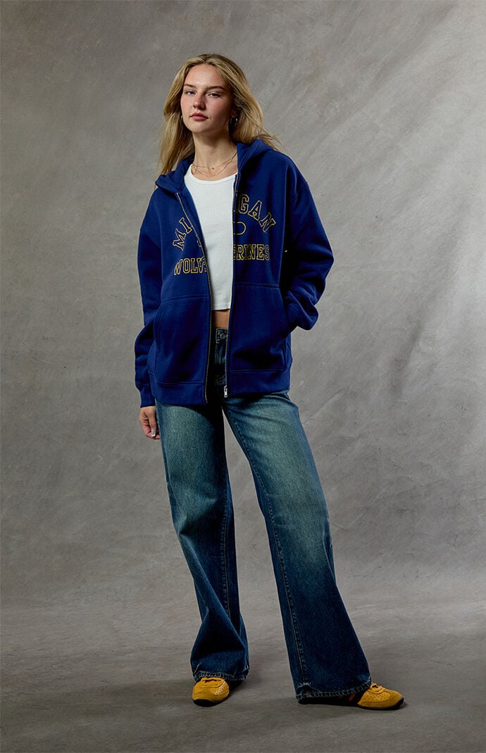 WILD COLLECTIVE Michigan Wolverines Embroidered Zip Up Hoodie | Pacsun