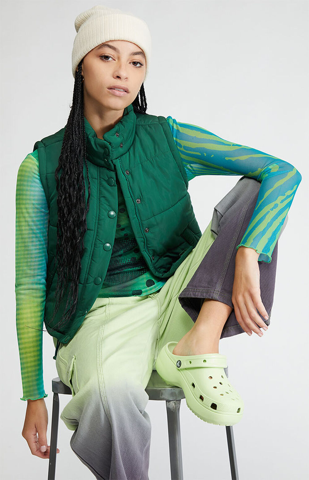 LA Hearts Green Puffer Vest PacSun