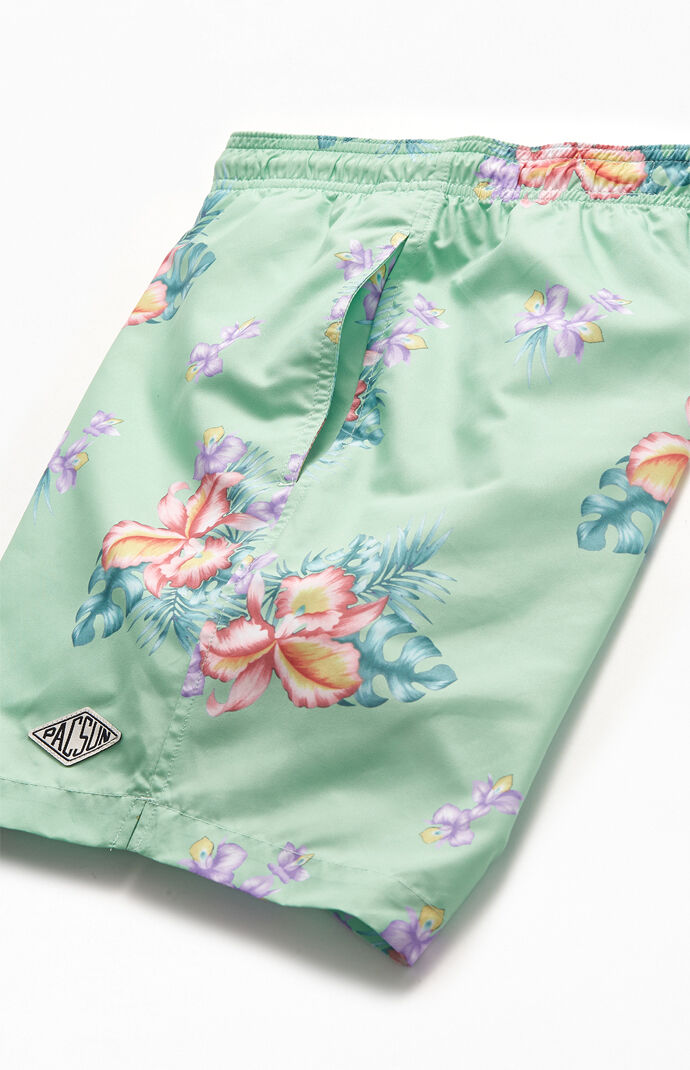 Mint Floral 16.5" Swim Trunks