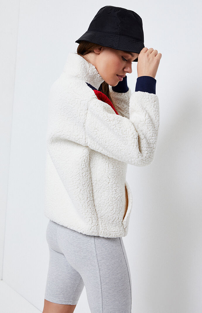 tommy hilfiger chevron half zip sherpa sweatshirt