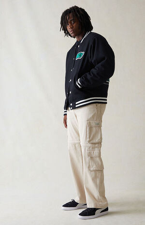 Cream Baggy Zip Off Cargo Jeans image number 2