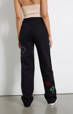 Black Colorful Stitch&nbsp;'90s Boyfriend Carpenter Pants image number 4