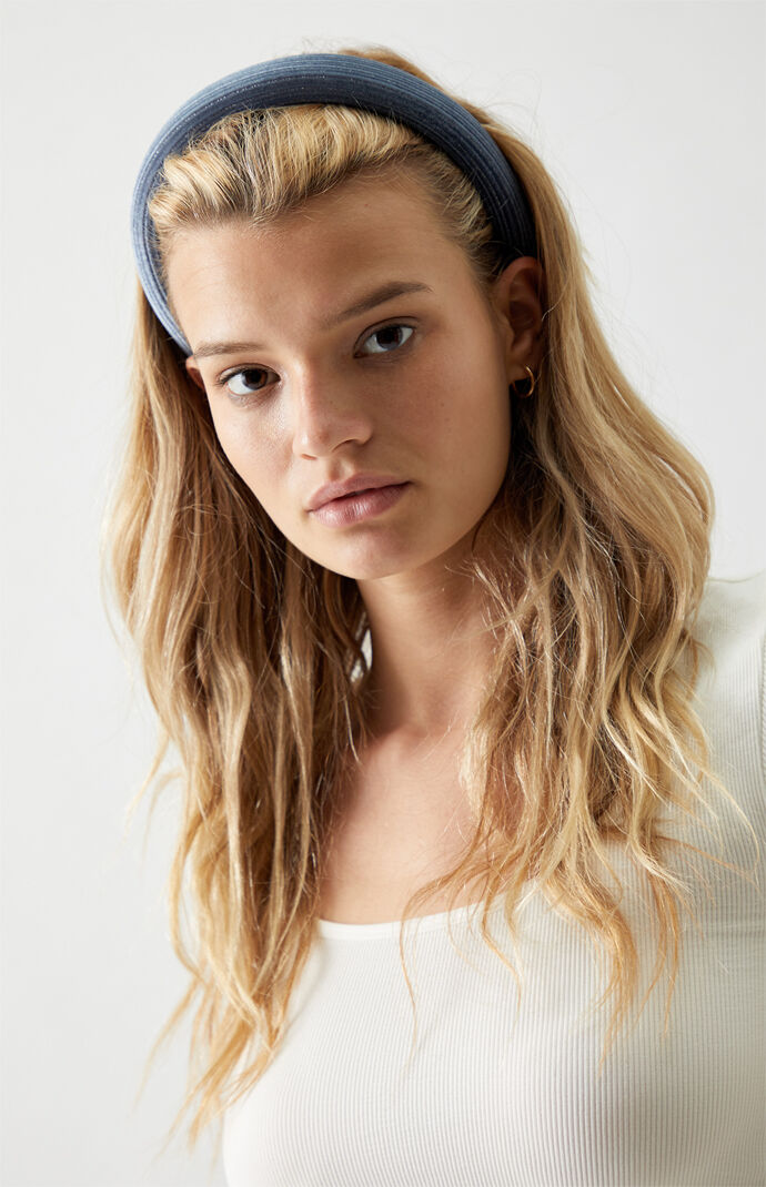Blue Ribbed Velvet Headband