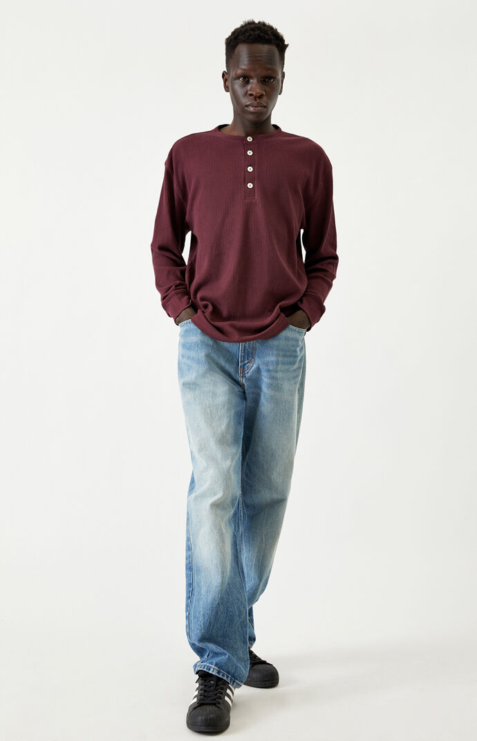 Burgundy Thames Long Sleeve Henley T-Shirt