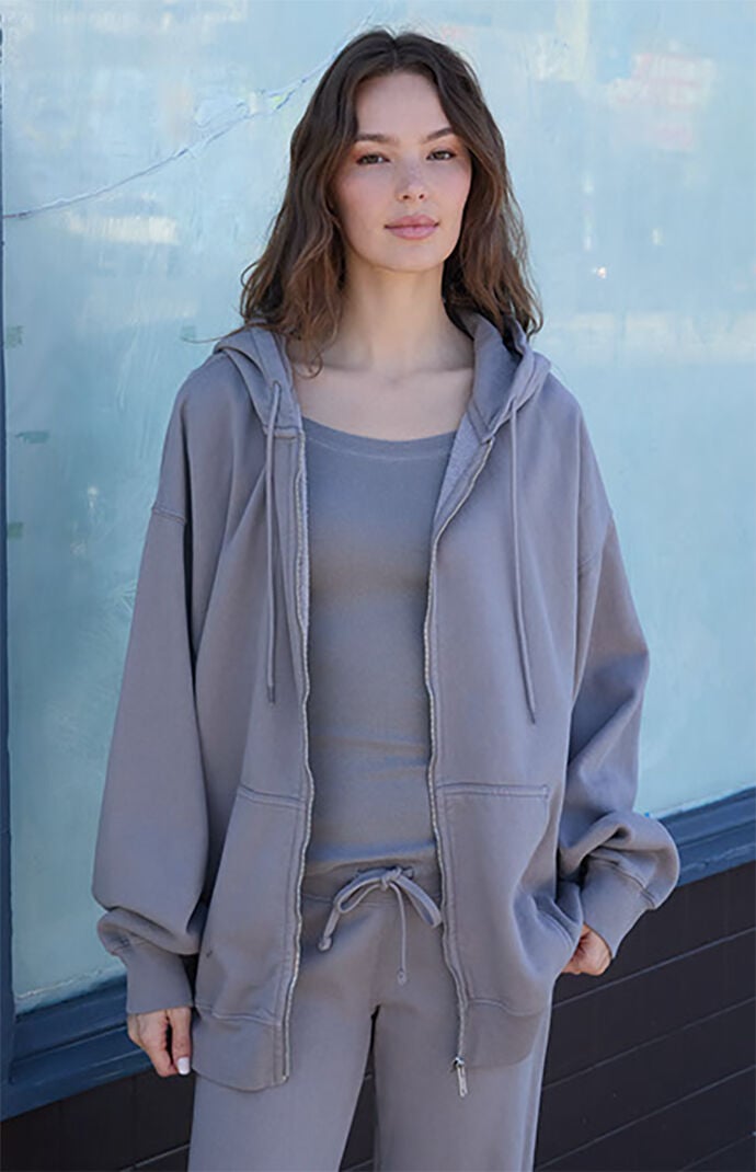 John Galt Light Gray Christy Full Zip Oversized Hoodie