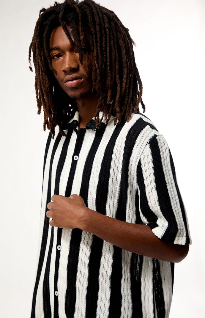 Pacsun Black & White Reece Striped Textured Camp Shirt