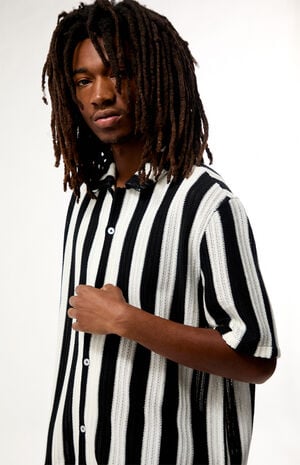 Black & White Reece Striped Textured Camp Shirt image number 2