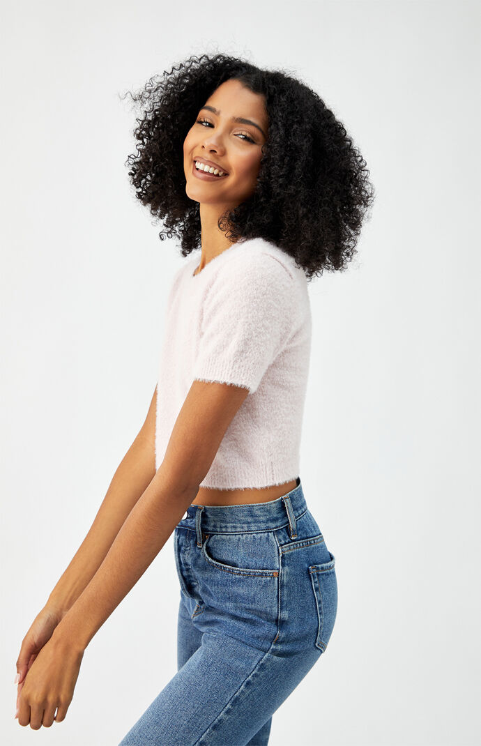 LA Hearts Short Sleeve Fuzzy Sweater Top PacSun