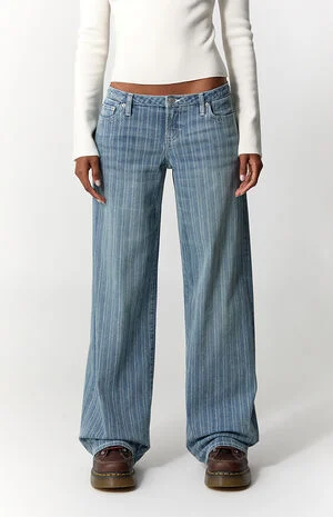 Kaia Ultimate Low Rise Baggy Jeans Stretch Striped Light Blue image number 3