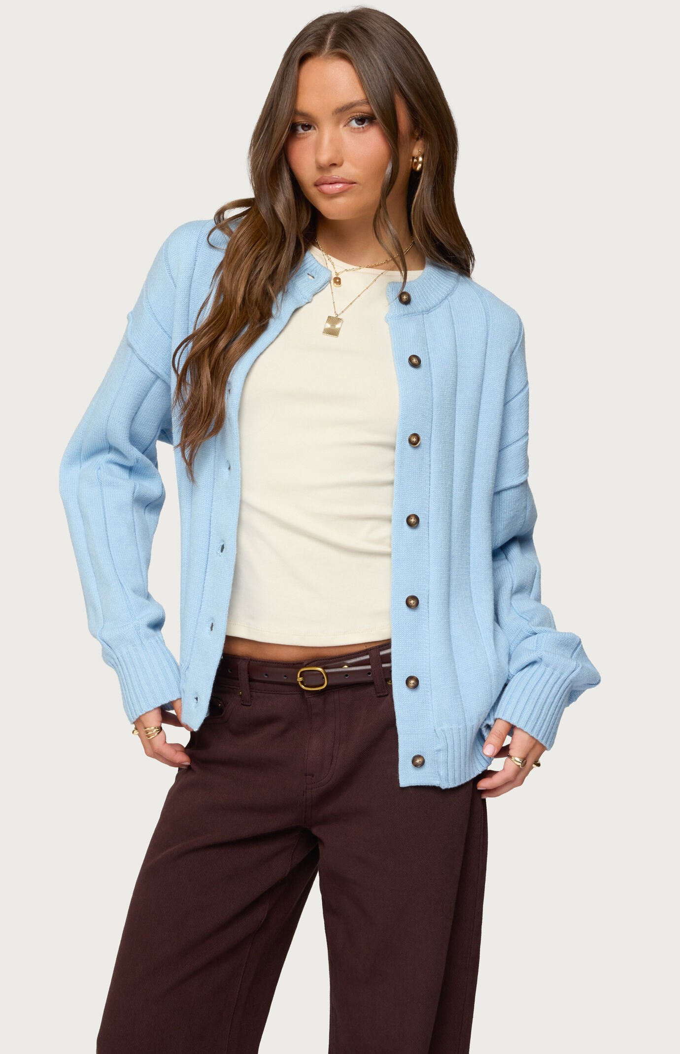 Edikted Joanie Wide Ribbed Knit Cardigan