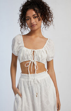 Eyelet Tie Front Crop Top image number 1