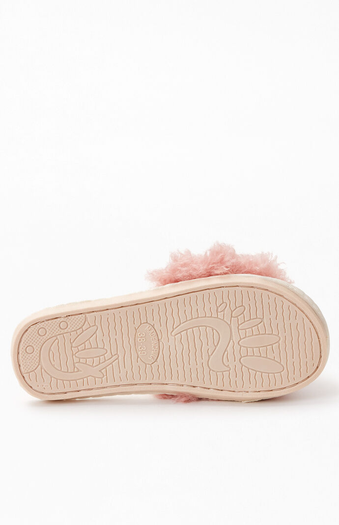 Pink Fuzzy Slide Slippers