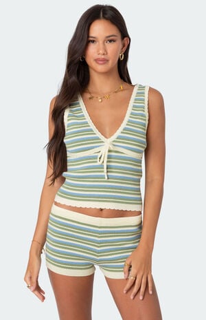 Scalloped & Striped Knit Top image number 1