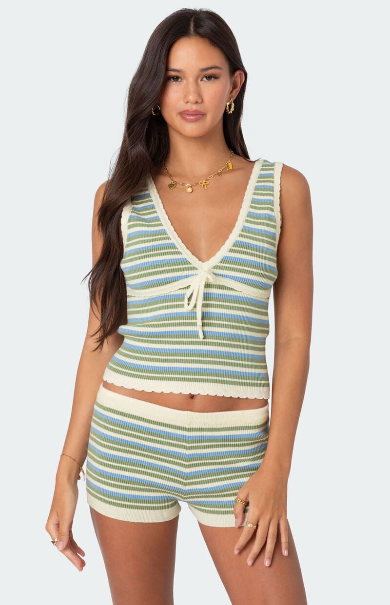 Pre-Order Scalloped Eyelet Sleeve Ribbed Knit Top