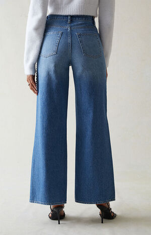 Medium Indigo Studded Wide Leg Jeans image number 5