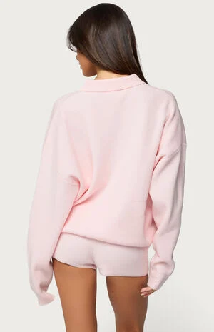 Lorie Oversized Knit Polo Sweater image number 3