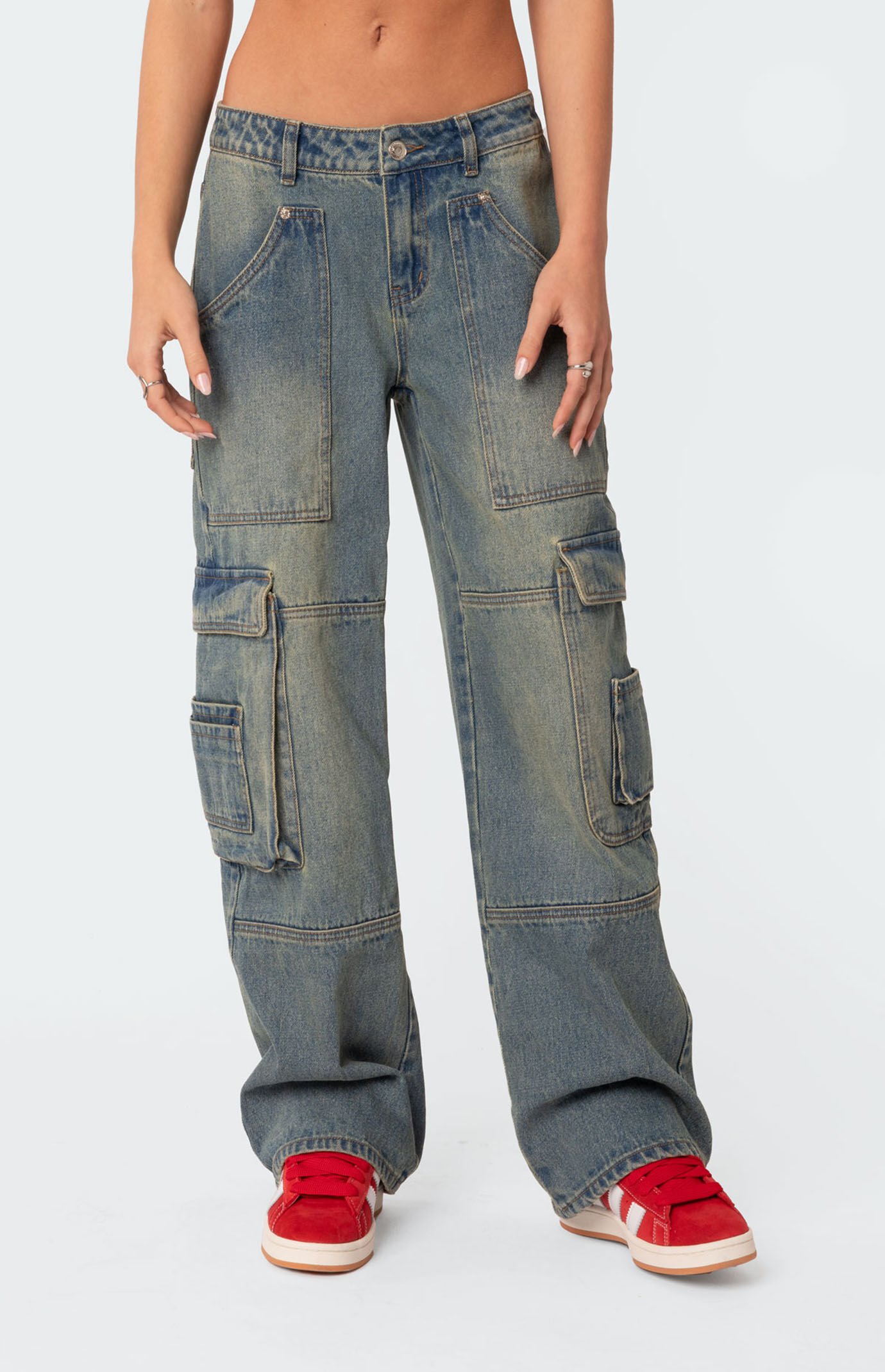 Edikted Westie Low Rise Washed Cargo Jeans