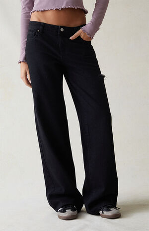 Eco Black Ripped Low Rise Baggy Jeans image number 1