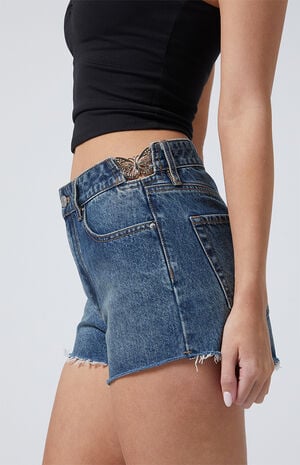 Dark Indigo Butterfly High Waisted Denim Festival Shorts