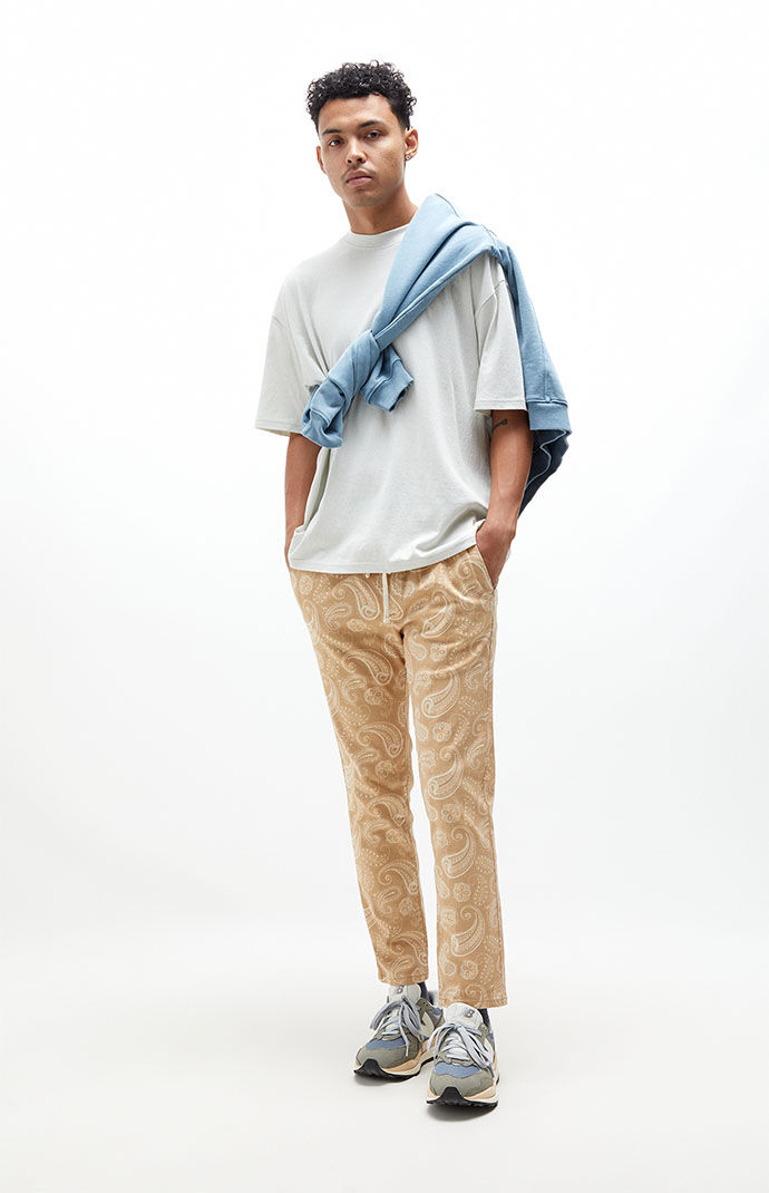 Pacsun Khaki Paisley Cotton Drawstring Trousers | Pacsun