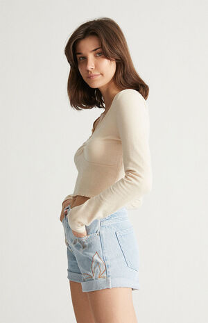 Eco Flower Light Blue Mom Shorts image number 3