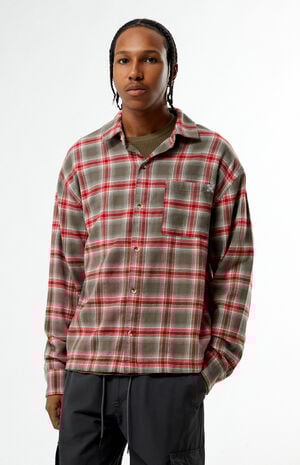 Grey & Red&nbsp;Plaid Long Sleeve Flannel Shirt image number 1