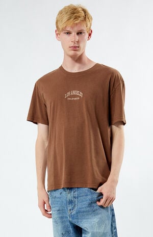 Brown Los Angeles Embroidered Vintage Wash T-Shirt image number 4