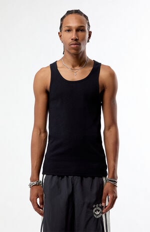 Black Script Ribbed Tank Top image number 1